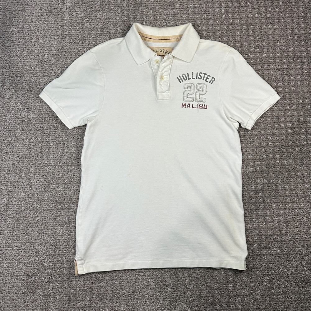 Y2K Hollister California Mens XL White Malibu 22 Graphic Pique Polo Shirt SS